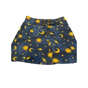 Vtg California Concepts Women's Sz 9 Celestial Denim Belted Mini Skirt Sun Moon‎